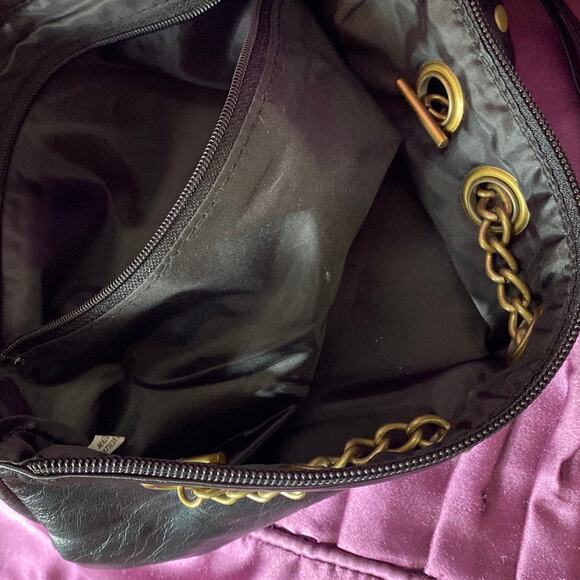 Faux Leather Wristlet Gold Chain Accessory Rectangle Slouchy emo grunge wallet - Picture 9 of 11